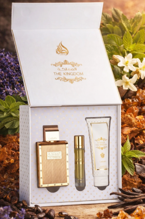 Ανδρικό αραβικό σετ Lattafa The Kingdom Men EDP 100 ml + EDP 12 ml + Shower Gel 100 mlIVET.EU - Εκπτώσεις έως -80%
