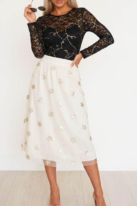 Μίντι τούλινη φούστα με χρυσό αστέρι print STARLESA BEIGE, Χρώμα: μπεζ, IVET.EU - Εκπτώσεις έως -80%