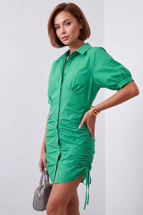 Κοντό καλοκαιρινό shirt dress με σούρες και μανίκια balloon SLOVINA GREEN, Χρώμα: πράσινο, IVET.EU - Εκπτώσεις έως -80%