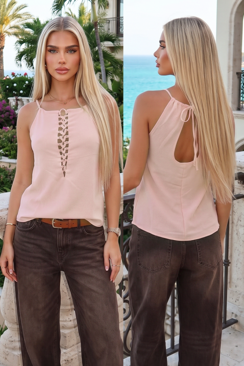 Μοντέρνο τοπ με δέσιμο και ανοιχτή πλάτη YVETE PINK, Χρώμα: ροζ, IVET.EU - Εκπτώσεις έως -80%