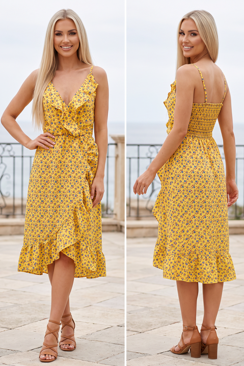 Αέρινο φόρεμα με βολάν και boho φλοράλ μοτίβο SAINA YELLOW, Χρώμα: κίτρινο, IVET.EU - Εκπτώσεις έως -80%