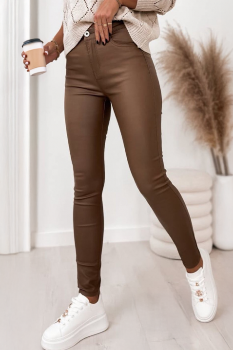 Γυναικείο δερμάτινο παντελόνι με ψηλή μέση SAYLORA, Χρώμα: καφέ, IVET.EU - Εκπτώσεις έως -80%