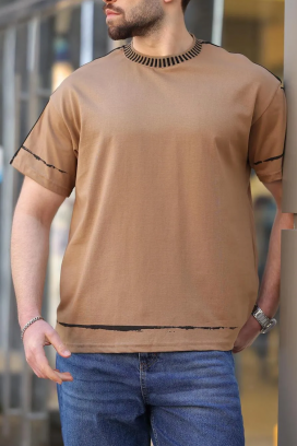 ανδρικό κοντομάνικο μπλουζάκι MERVORZO BEIGE