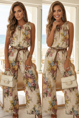 Γυναικείο σύνολο τριών τεμαχίων με floral μοτίβο FALORITA BEIGE