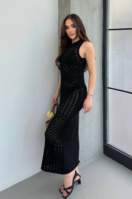 πλεκτό αμάνικο φόρεμα παραλίας SOLMIRA BLACK