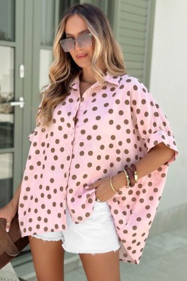 μοντέρνο γυναικείο πουκάμισο με πουά DOTINZA PINK