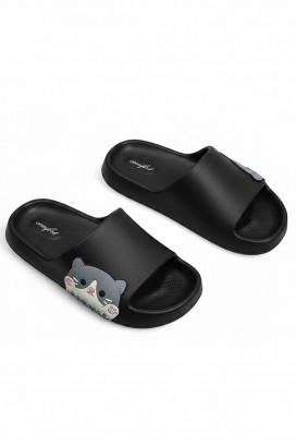 γυναικείες παντόφλες με σχέδιο γατάκι KEYTINA BLACK