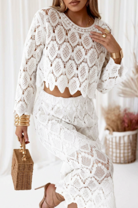 βαμβακερό γυναικείο σύνολο σε boho ύφος με δαντελένιο τοπ και φούστα PERESITA WHITE