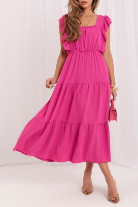 μίντι φόρεμα με βολάν και άνετη σιλουέτα VILARENA FUCHSIA