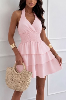 κοντό φόρεμα με βολάν και ανοιχτή πλάτη GALMINA PINK