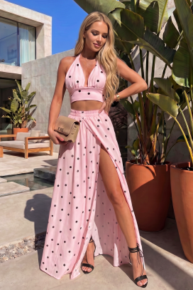 σαγηνευτικό γυναικείο πουά σύνολο BELARIA PINK