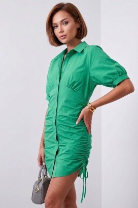 κοντό καλοκαιρινό shirt dress με σούρες και μανίκια balloon SLOVINA GREEN