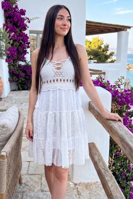 Μίνι δαντελένιο φόρεμα σε boho στιλ JACIRA WHITE