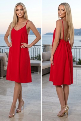 ρομαντικό κοντό φόρεμα με λεπτές τιράντες SENTANA RED